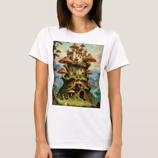 Castillo de hongos Fantasía Arte Camiseta capricho (Anverso)
