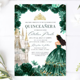 Castillo de Invitación de Quinceanera con flores v