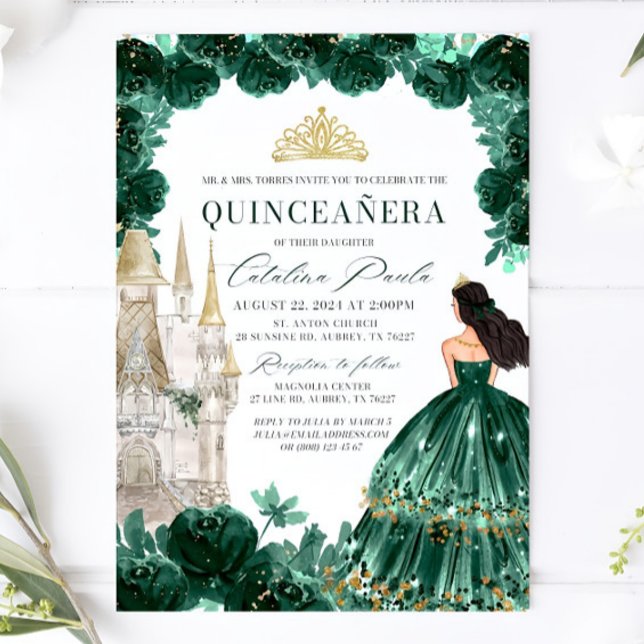 Castillo de Invitación de Quinceanera con flores v (Subido por el creador)