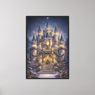 Castillo de Navidad Encantado en Lienzo - Noche de