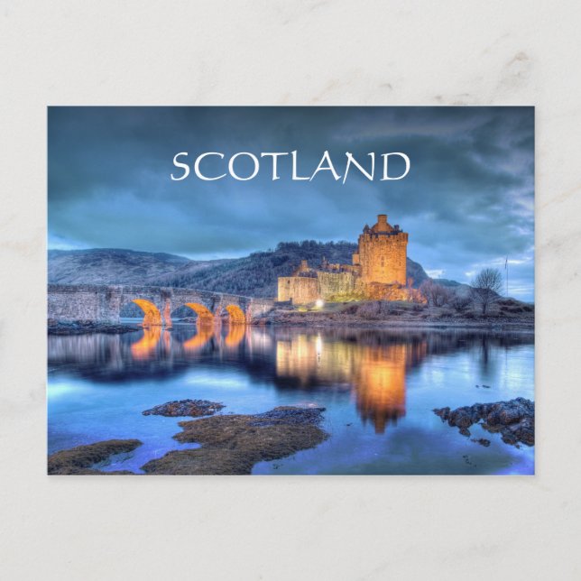 Castillo Eilean Donan en la postal nocturna (Anverso)