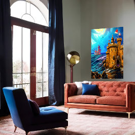 Castillo en el mar | Poster de arte de IA