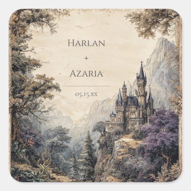 Castillo en el Pegatina Boda Forestal (Anverso)