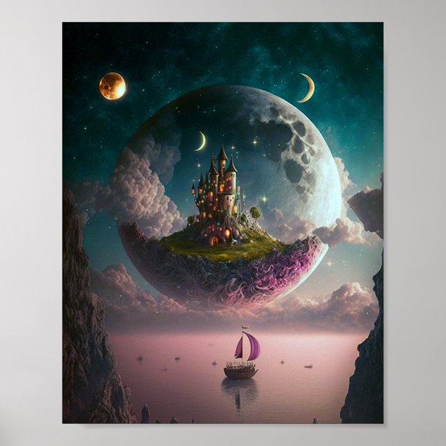 Castillo En La Luna Fantasía Poster De Arte (Frente)