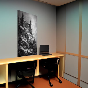 Castillo en la montaña, con nieve   Poster de arte