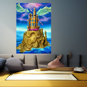 Castillo en la roca junto al mar Poster de arte