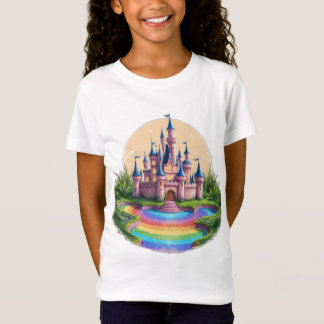Castillo encantado con camiseta de moat arcoiris
