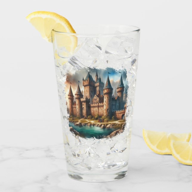 Castillo medieval a orillas de un río tranquilo al (Anverso (hielo))