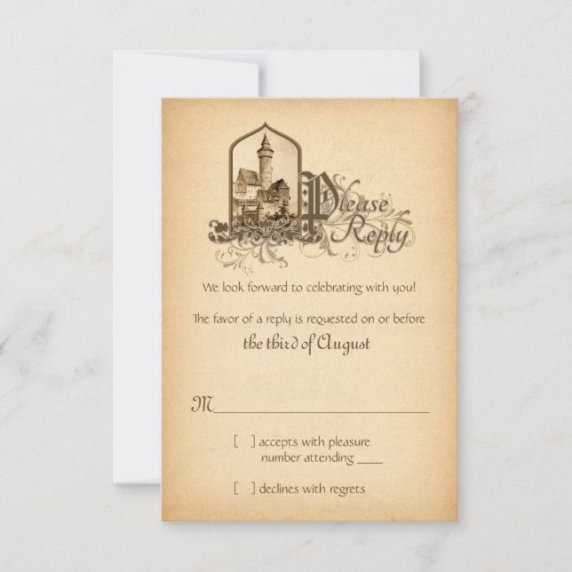 Castillo Medieval de Cuento de Hadas RSVP de Boda  (Anverso)