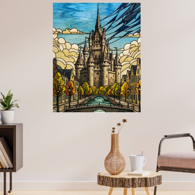 Castillo Medieval sobre Arte de Vidrio Emplomado d (Salón 3)