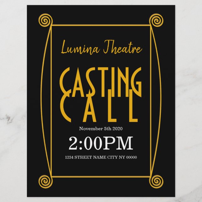 Casting Call Theatre Art Music Flyer (Frente)