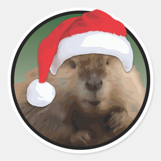 castor de navidades - Pegatina redondo clásico, br (Anverso)