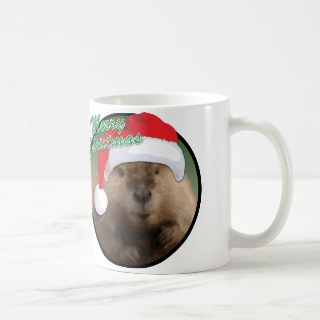 castor de navidades - taza blanca clásica de 11 oz (Derecha)
