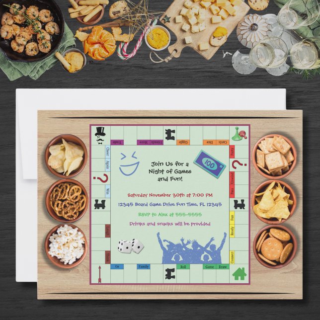 Casual and Fun Board Game Night Party Invitación (Casual and Fun Board Game Night Party Invitation)