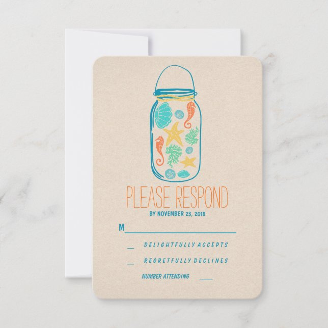 Casual Beach mason jar boda RSVP (Anverso)