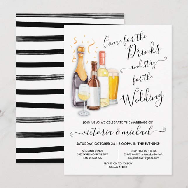 Casual Boda Ven por las bebidas Invitación (Anverso / Reverso)