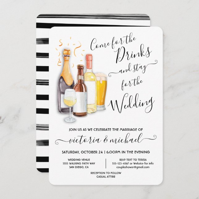 Casual Boda Ven por las bebidas Invitación (Anverso / Reverso)