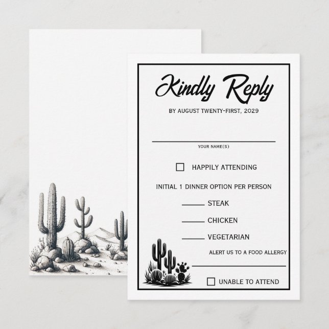 Casual Cactus Food Chozas RSVP Card (Anverso / Reverso)