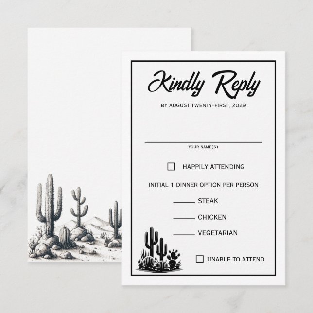 Casual Cactus Food Chozas RSVP Card (Anverso / Reverso)