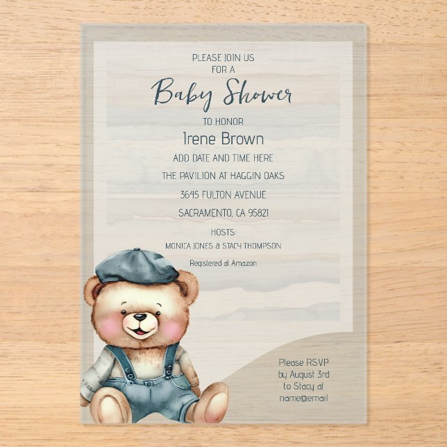 Casual Charming Bear Invitación Baby Shower (Anverso)