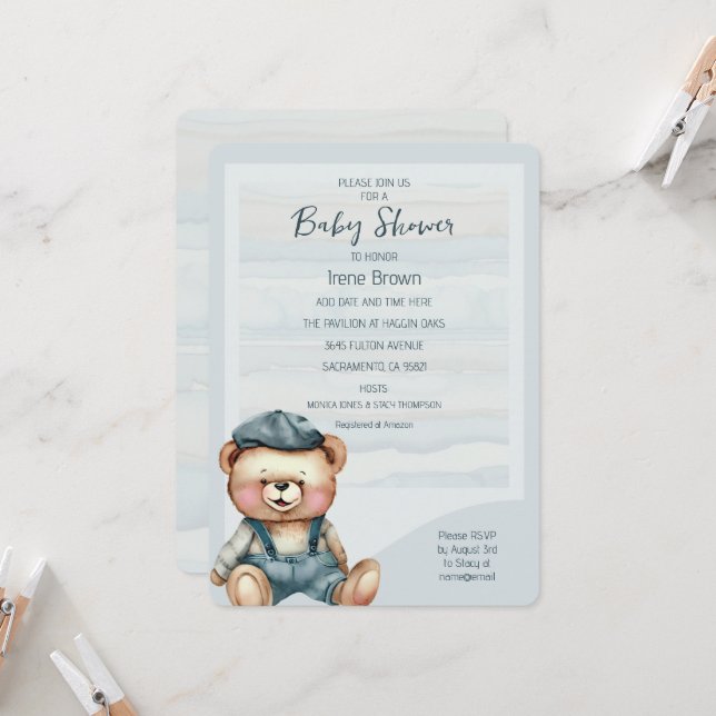 Casual Charming Bear Invitación Baby Shower (Anverso/Reverso In Situ)