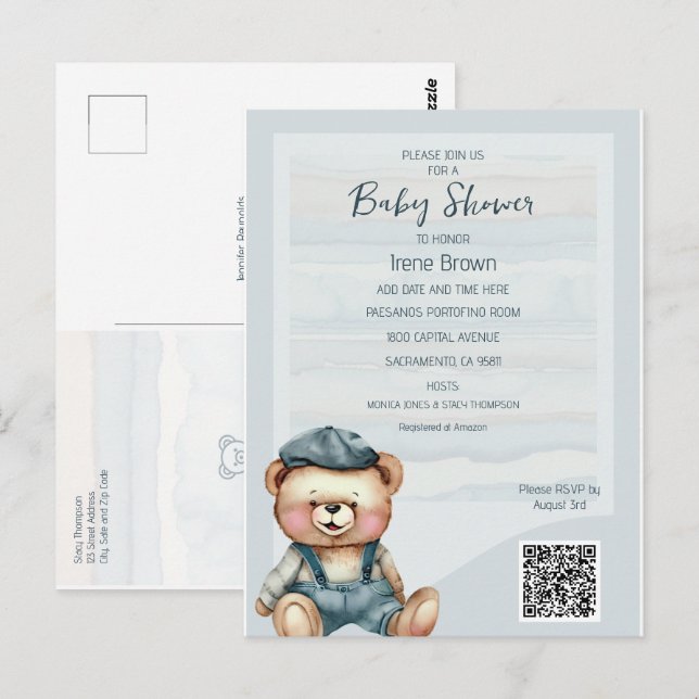 Casual Cosy Bear Invitación Baby Shower (Anverso / Reverso)