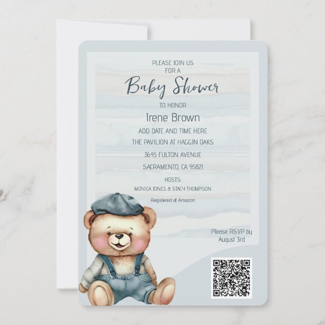 Casual Cosy Bear Invitación Baby Shower (Anverso)