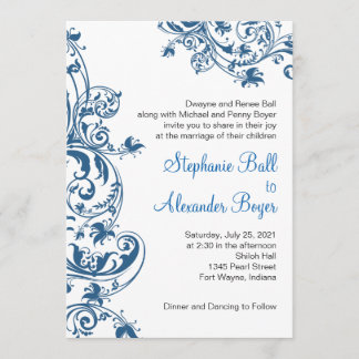 Casual Elegance Blue Swirl Wedding Invitación
