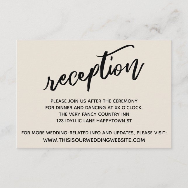 Casual Handwriting Cream Wedding Recepción (Anverso)