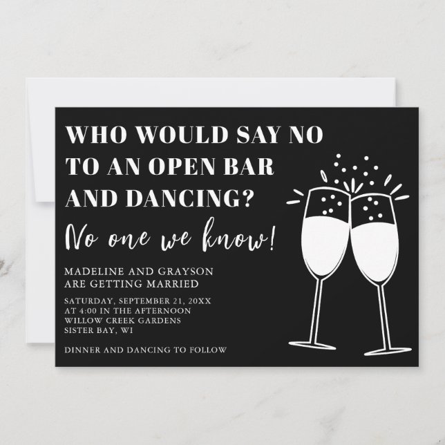 Casual Open Bar Funny Invitación a la Boda de Bail (Anverso)