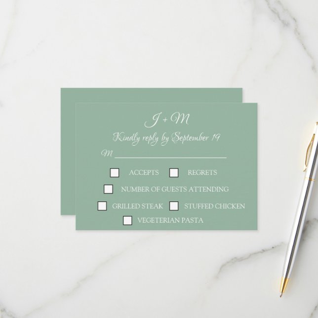 Casual Sage Green Boho Simple Moderno RSVP (Anverso/Reverso In Situ)
