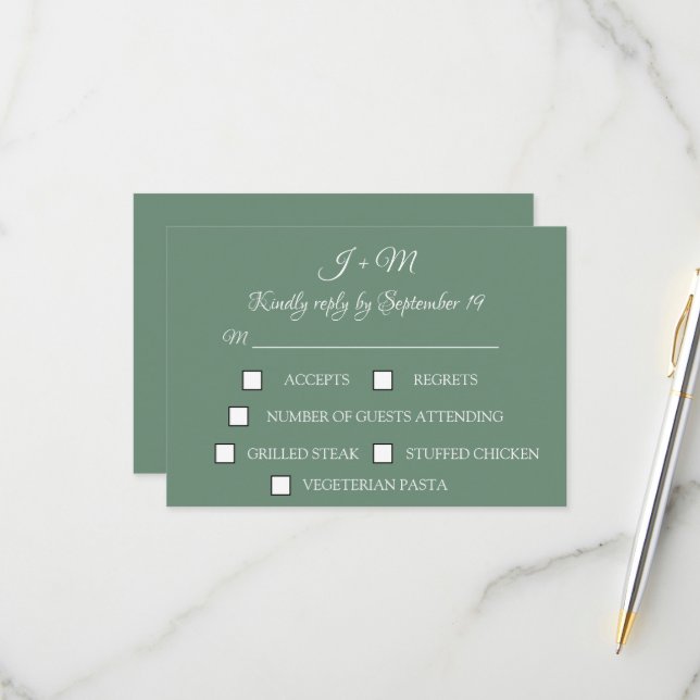 Casual Sage Green Sage Simple Moderno RSVP (Anverso/Reverso In Situ)