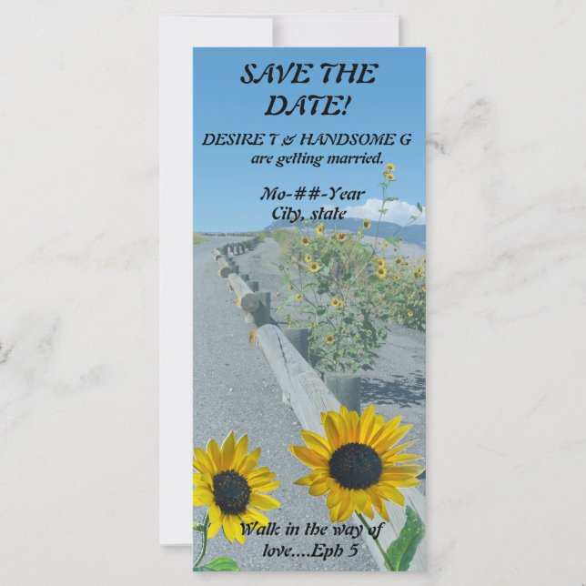 Casual sunflower country road save the date note (Anverso)