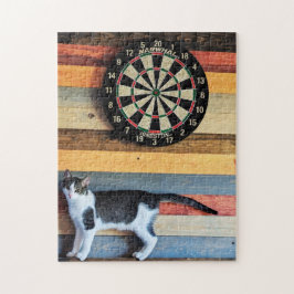 Cat at a Dart Board Jigsaw Puzzle
