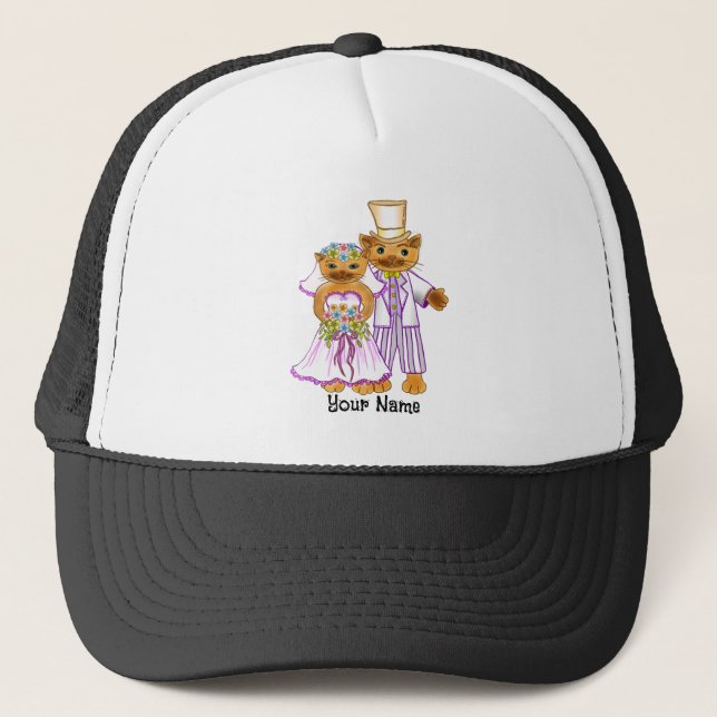 Cat Bride y Groom boda Gorra (Anverso)
