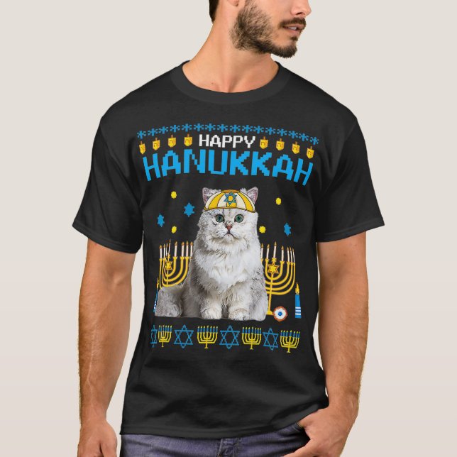 Cat Chanukah Jewish Ugly Hanukkah Sweater Pajama  (Anverso)