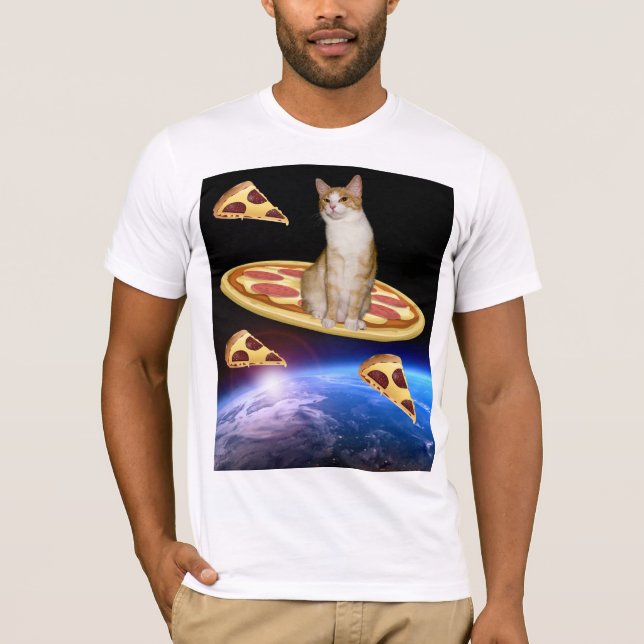 CAT CON PIZZA EN EL ESPACIO Camisetas graciosas (Anverso)