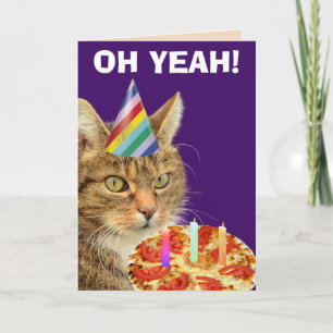 CAT CON TARJETAS DE REUNIÓN DE CUMPLEAÑOS DE PIZZA
