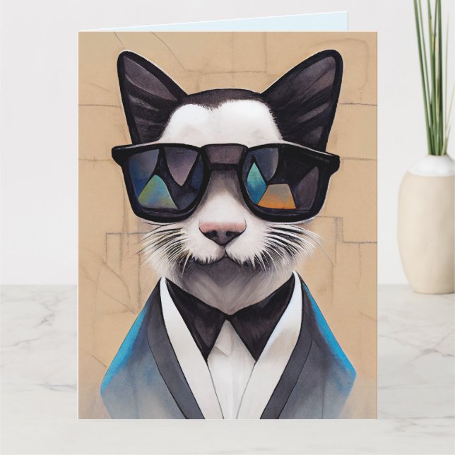 CAT DAD BIRTHDAY SUNGLASSS TARJETA DE CUMPLEAÑOS G (Anverso)