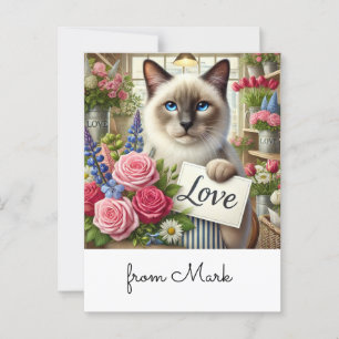 Cat Florist con tarjeta de amor