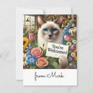 Cat Florist con tarjeta Te dan la bienvenida con f