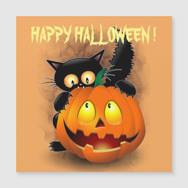 Cat Fun Halloween Character biting a Pumpkin   (Anverso)
