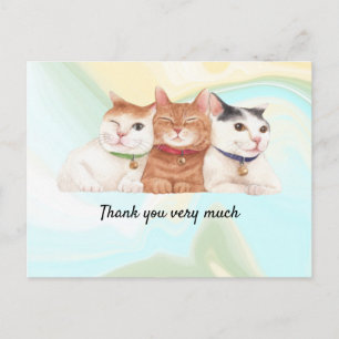 Cat Gracias tarjeta con tres gatos sonriendo