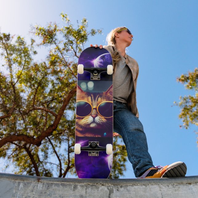 CAT IN SPACE FUNNY Skateboard Deck (Exterior 1)