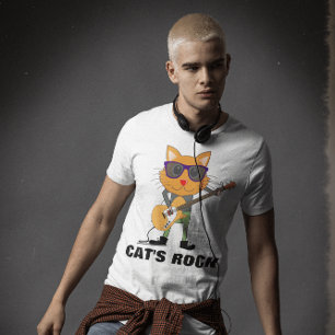 CAT JUGANDO GUITARRA GATOS Camisetas ROCK