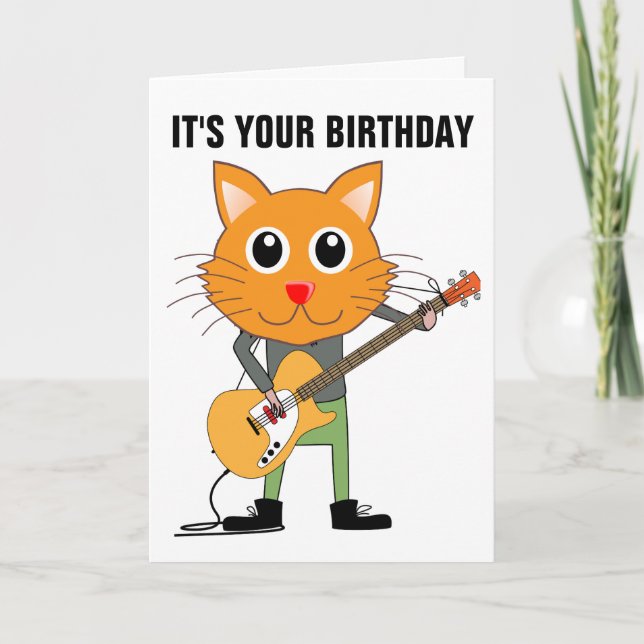 CAT JUGANDO TARJETAS DE CUMPLEAÑOS DE GUITARRA (Anverso)