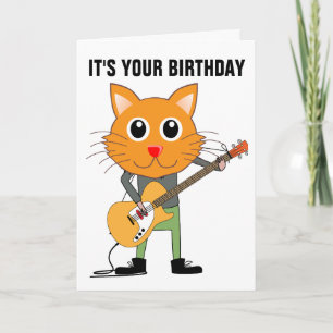 CAT JUGANDO TARJETAS DE CUMPLEAÑOS DE GUITARRA