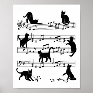 Cat Kitty Jugando Música Clef Piano Músico Arte