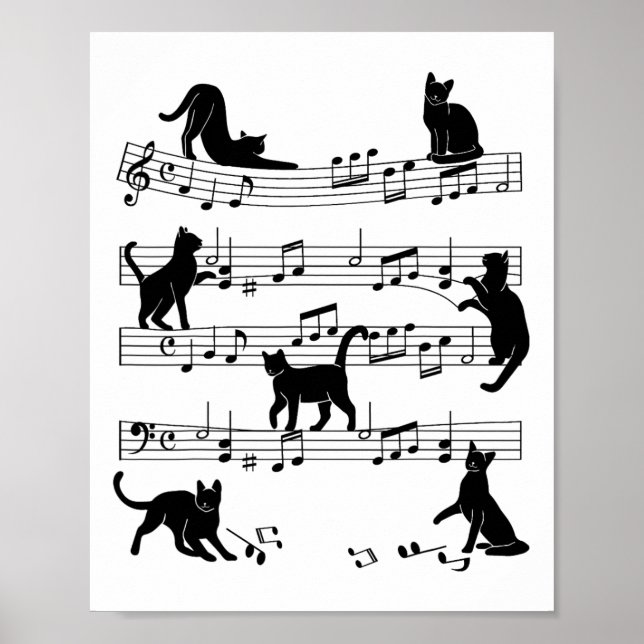 Cat Kitty Jugando Música Clef Piano Músico Arte (Frente)