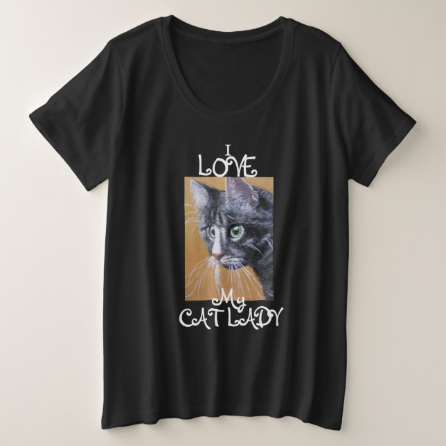 Cat Lady Love Women's Plus-Size Basic T-Shirt (Anverso del diseño)